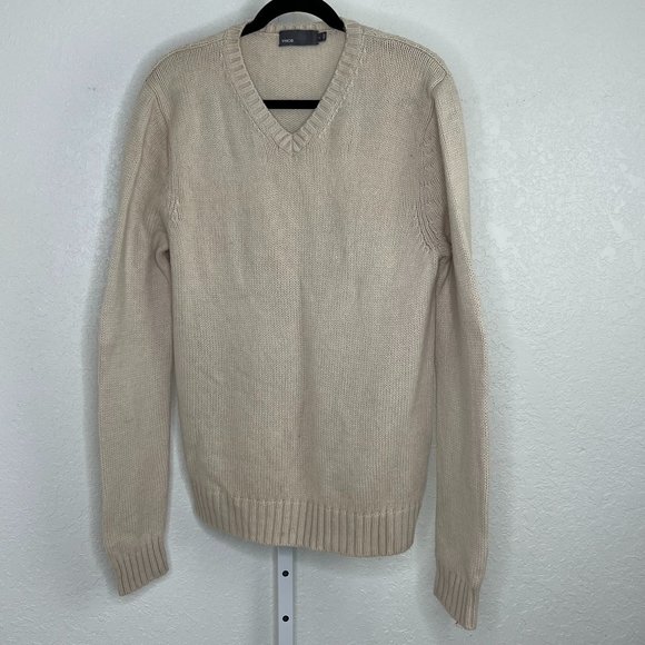 VINCE Ivory 50% Yak, 50% Wool Super Soft V Neck Sweater, Men's Large - Picture 2 of 11
